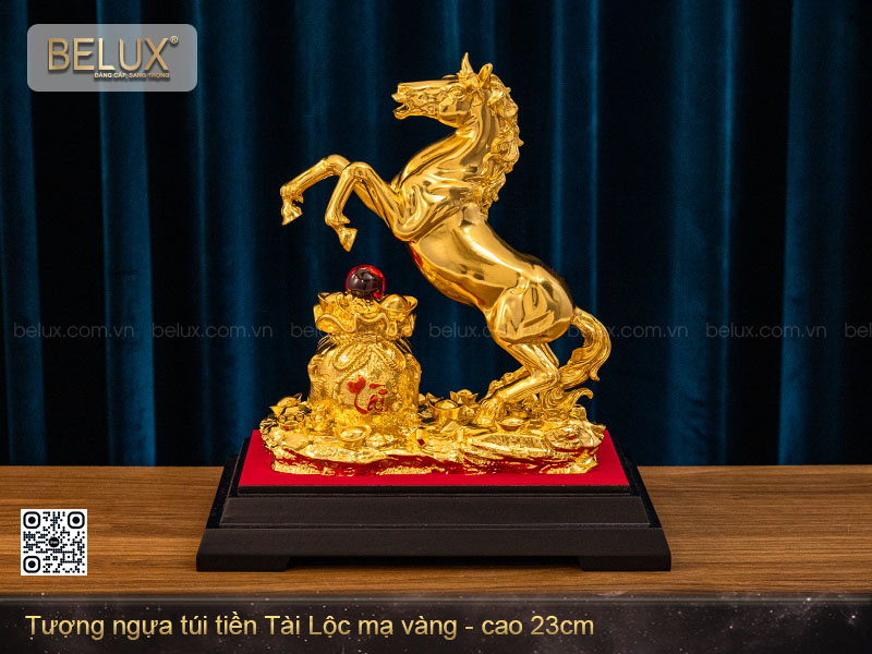 Tượng ngựa túi tiền tài lộc mạ vàng 24k